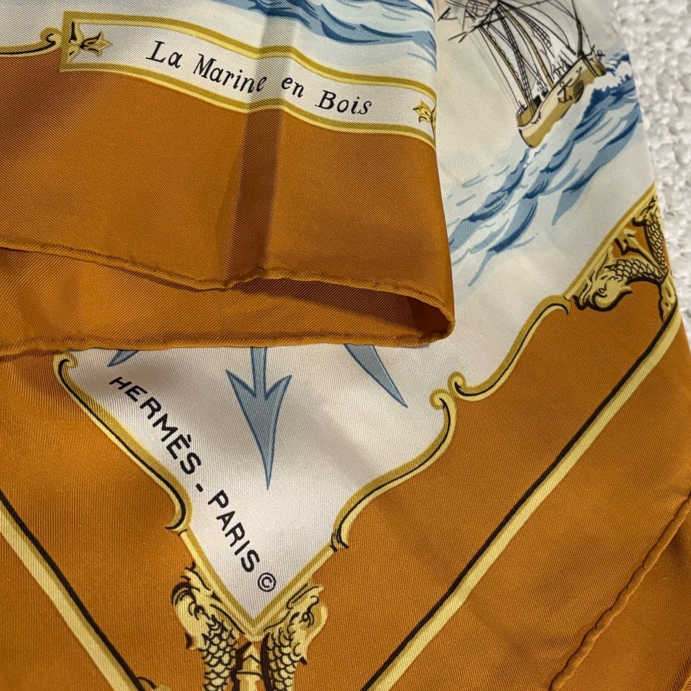 Hermes Nautical Print Scarf in Blue and Gold 🔱 - Picture 5 of 6